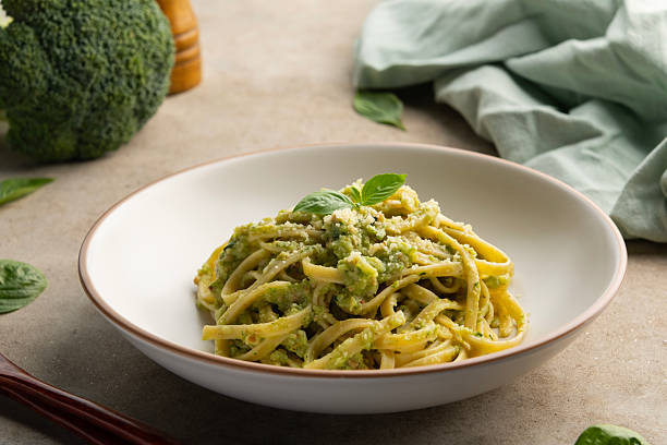 istock Fettuccine pasta with broccoli pesto sauce 2225245593