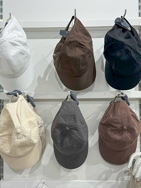 istock Neutral Baseball Cap Rack. Earth Tones in Symmetrical Layout 2225255302