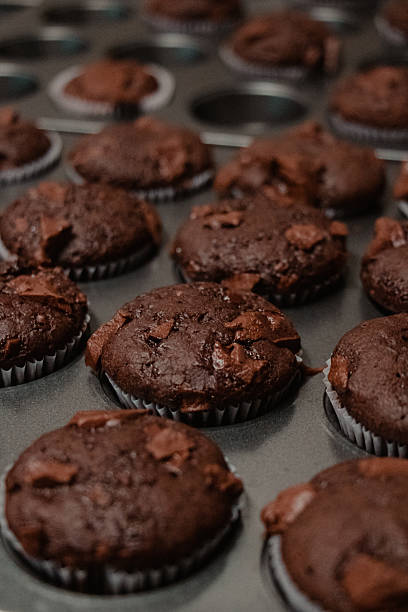 istock Close-Up of Chocolate Muffins in Baking Tray 2225256685