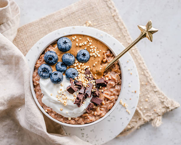 Cacao oatmeal bowl with toppings