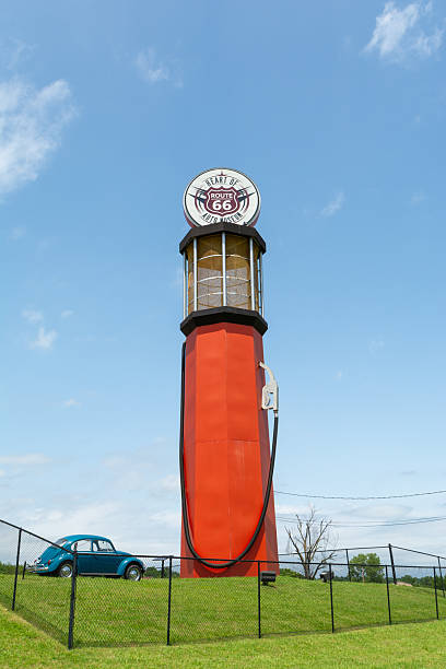 Springfield, Illinois - United States - May 15th, 2025: Exterior of historic Shea's, filling station from 1946 1982 and turned to museum by Bill Shea in 1995, on Route 66 in Springfield, Illinois, USA.