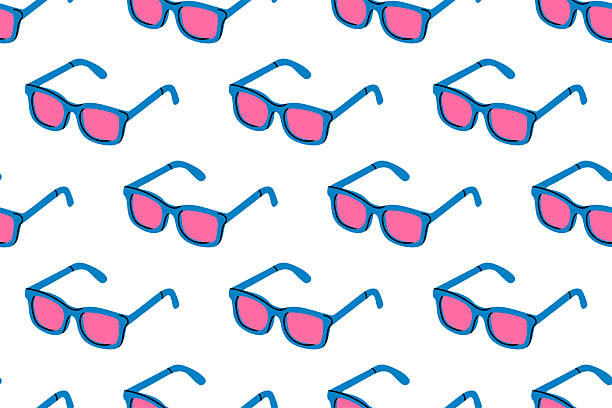 istock Seamless pattern of blue eyeglasses with pink lenses on white background, great for fashion, youth themes, and eyewear design 2225269711