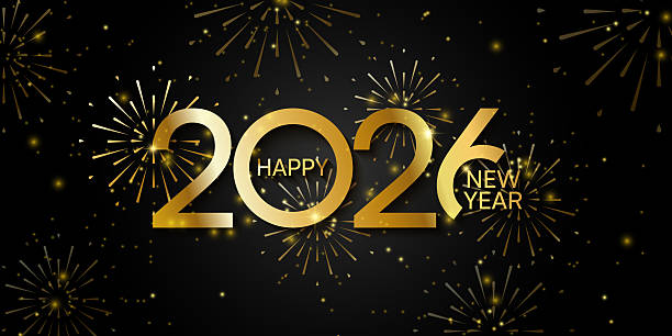 istock Elegant gold 2026 Happy New Year banner with fireworks on black background. Luxury festive style, golden gradient palette. Ideal for greetings, web design, posters, cards, and social media. 2225273921