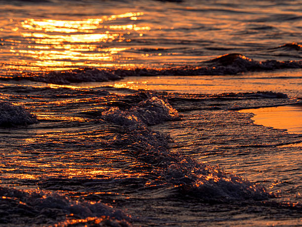 Bright golden texture of ocean waters surface