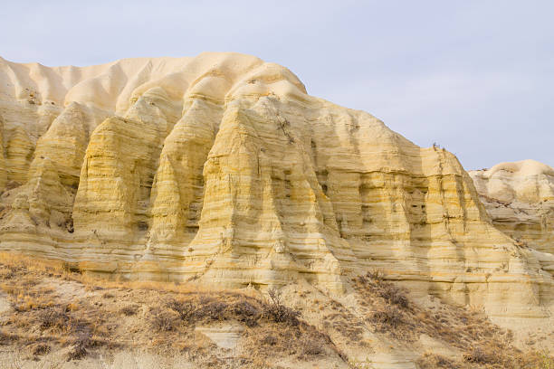 Cappadocia rock formation sites and chimneys. Tuff volcanic rock pillars and mushrooms in the museum under open sky in Cappadocia Turkish famous tourist sight. Cappadocia valley in Turkey