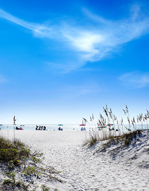 istock Tropical sandy island beach and people over sunny blue sky 2225281330
