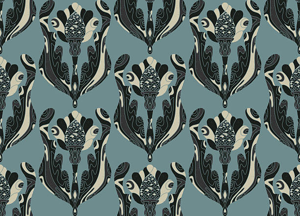 istock Seamless pattern with stylized flowers and leaves in folk art style. Vintage botanical print inspired by traditional motifs. Contemporary linocut inspired ornamental design 2225281506