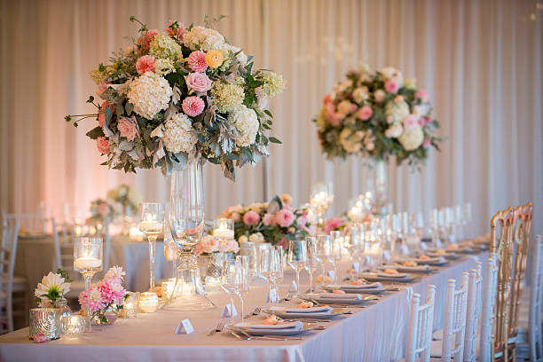 istock Romantic Wedding Reception with Tall Floral Centerpieces 2225291147