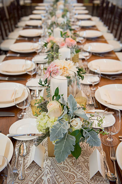 This is a wedding reception table setting from a beach themed wedding.