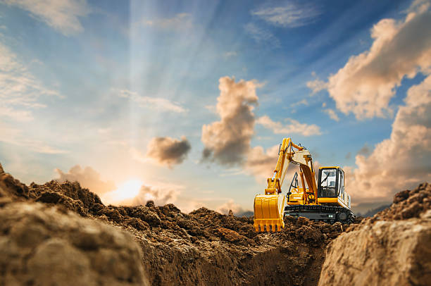 istock Excavator with Bucket lift up are digging  soil . 2225296357