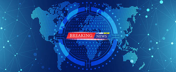 istock Breaking news background with digital world map and modern data grid in blue tones. 2225299161