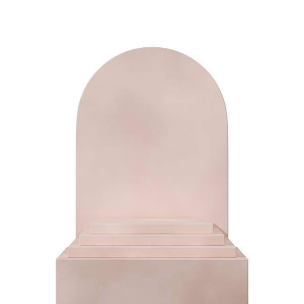 istock block shape podium in square, arch backdrop 3d rendering of transparent background 2225303493