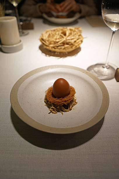 istock Close up poached egg served on crispy crumb 2225306866