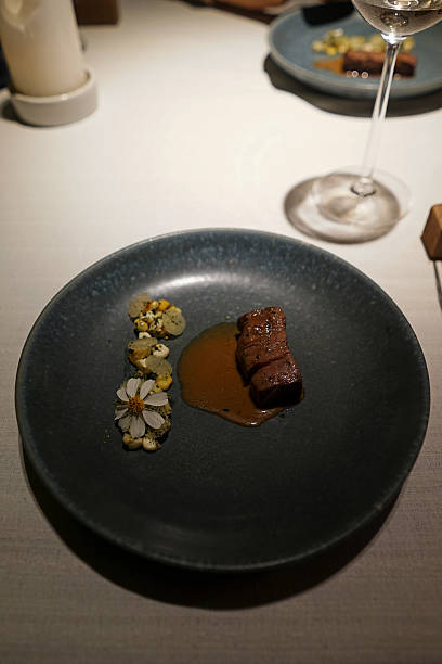 Close up dish of fine beef steak with gravy sauce