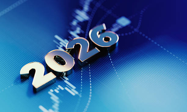 istock Gold Colored 2026 On Blue Financial Graph Background 2225310528