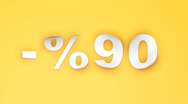 90% Discount Paper Text on Yellow Background