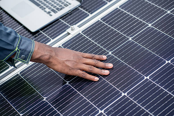 istock Service engineer checking solar cell on the roof for maintenance if there is a damaged part. Engineer worker install solar panel. Clean energy concept. 2225311999