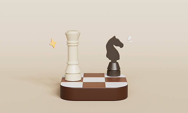 istock Chess Piece Queen and Knight on Checkerboard. 3D Rendering. 2225312585