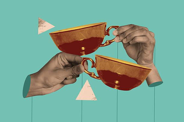 istock 3D collage design composite trend artwork sketch of couple hands hold two cup drink break tea coffee pause relax enjoy flavor copyspace 2225314868