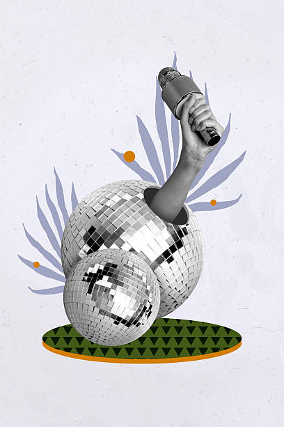 istock 3D collage design composite trend sketch of discoball hand appear hold microphone karaoke sing song party carefree event weekend night 2225315270