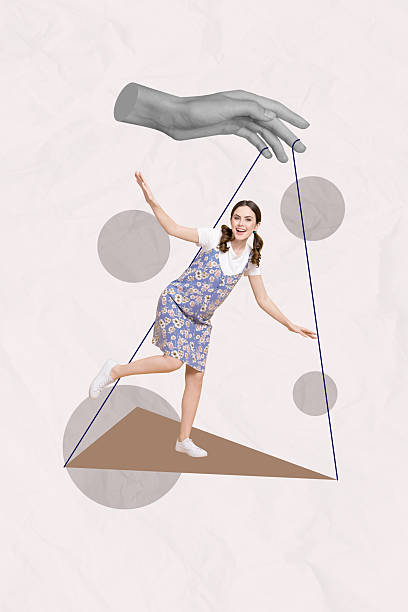 istock Creative image collage of person stand on triangle shape with hand rope control 2225316285