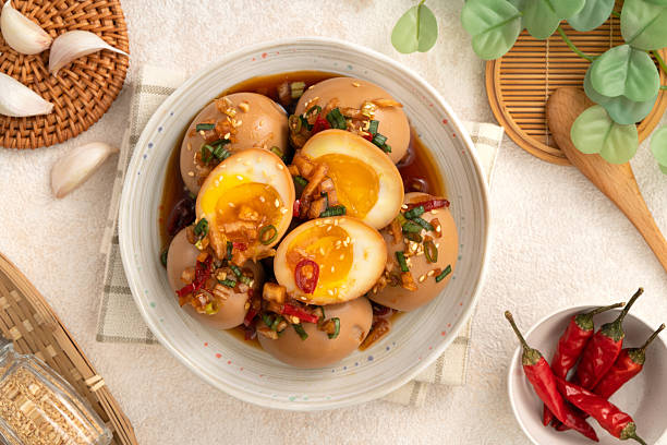 istock Korean Mayak Eggs in Soy Sauce with Garlic, Onion and Chili 2225317698