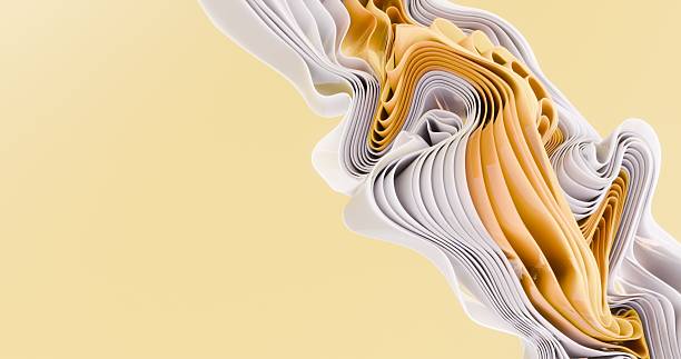 Many strips of white and orange paper forming waves