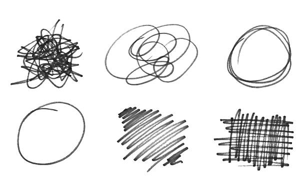set of hand drawn scribbling texture round circle, line, net isolated