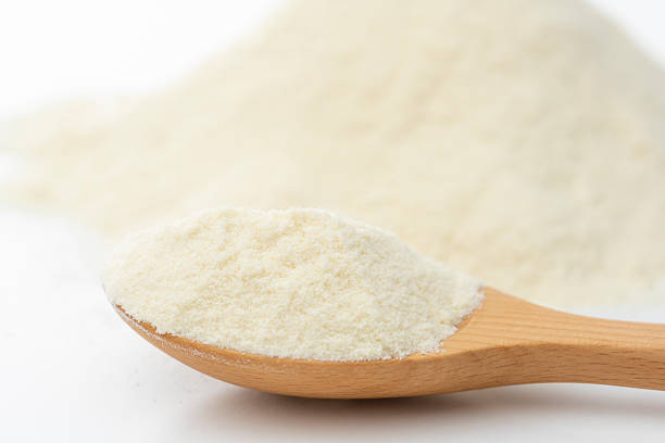 istock Protein powder in wooden spoon on white background 2225319963
