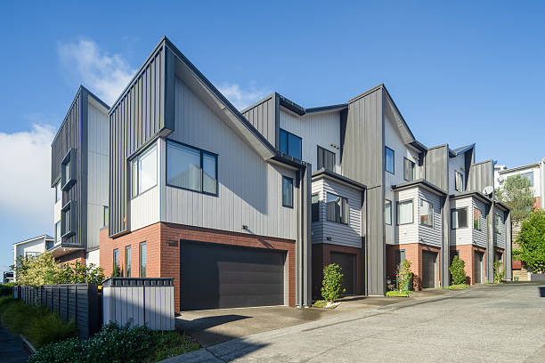 istock Building community, suburban street homes. 2225321531