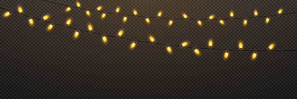 istock Bright colorful Christmas garlands. Vector yellow bulbs on isolated wires. 2225323533