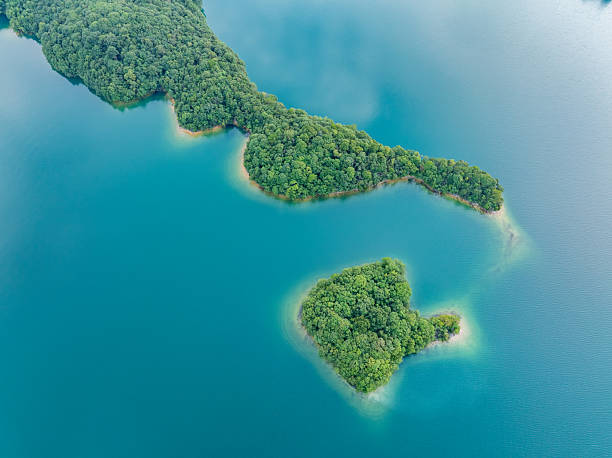 Blue lake and green island