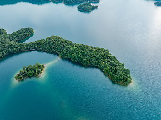 Blue lake and green island
