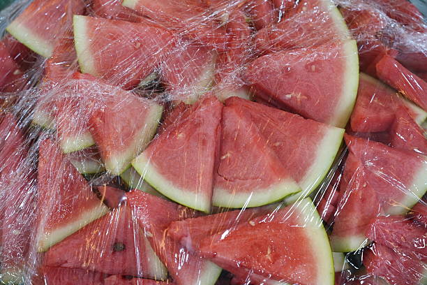 Freshly sliced watermelon arranged on a colorful plate ready