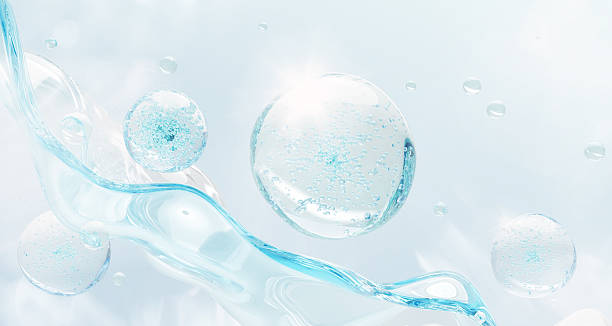 istock 3d blue water texture with gel cleanser drops, liquid transparent wave and splash. Aqua background with air bubbles, beauty care collagen serum, hyaluron skin acid or moisture cream 2225333131