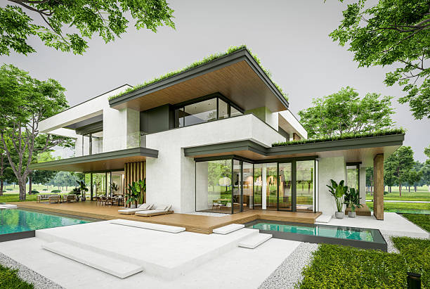 istock 3d rendering of two-story house with concrete facade overcast 2225337266
