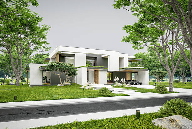 istock 3d rendering of two-story house with concrete facade overcast 2225338806