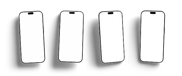 istock Smartphone set with blank screen, positioned diagonally. CGI mobile phone mockup 2225344911