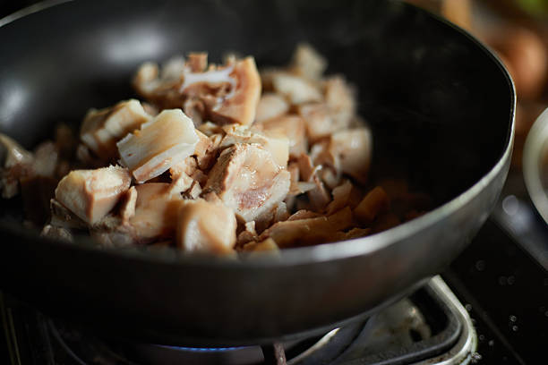 Boil the pork in a hot pot, selective focus
