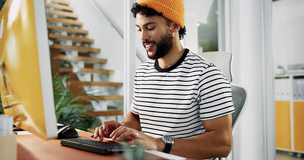istock Creative, designer or man on computer typing for artistic project, digital media or video editing. Producer, editor or research in startup for content creation, post production or filmmaking process 2225352144
