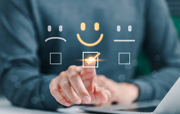 istock Customer review satisfaction feedback survey concept. Smiling face icon on survey represent customer feedback, satisfaction measurement, user experience evaluation, business service quality assessment 2225358418