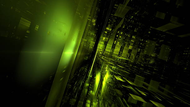 istock A mesmerizing digital landscape displays flowing green patterns and shapes against a dark backdrop, creating a dynamic and immersive atmosphere that captivates the viewers imagination. 3d render 2225358983