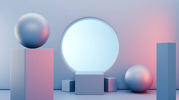 istock Spherical and cuboidal forms are strategically placed in a spacious interior that features soft lighting and pastel hues, creating a serene and artistic environment ideal for modern design. 3d render 2225358999
