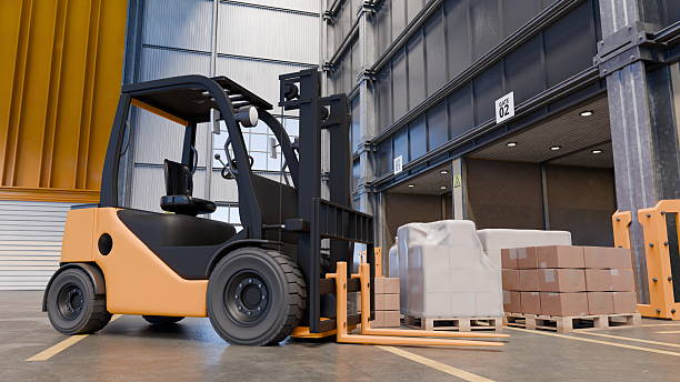 istock A forklift is actively lifting pallets in a spacious warehouse filled with neatly stacked boxes and packages. Bright lighting highlights the organized work environment. 3d render 2225359029