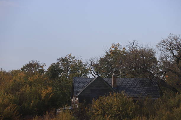 Back road tours in the fog with abandoned places of Canora, Saskatchewan prairies.