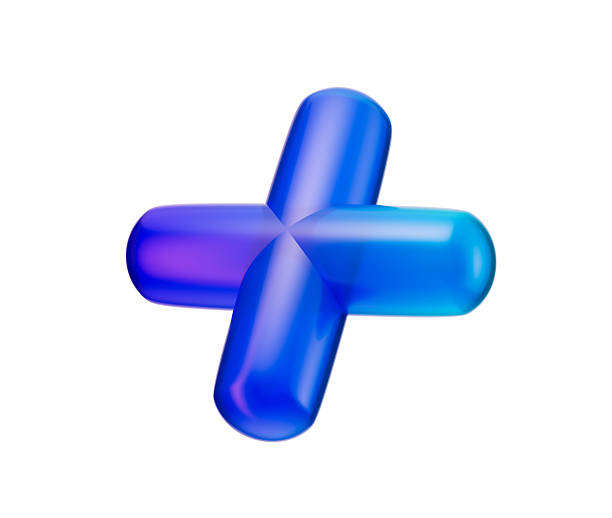3D Blue plus sign with a glossy, gradient finish, featuring smooth, rounded edges. 3D Illustration