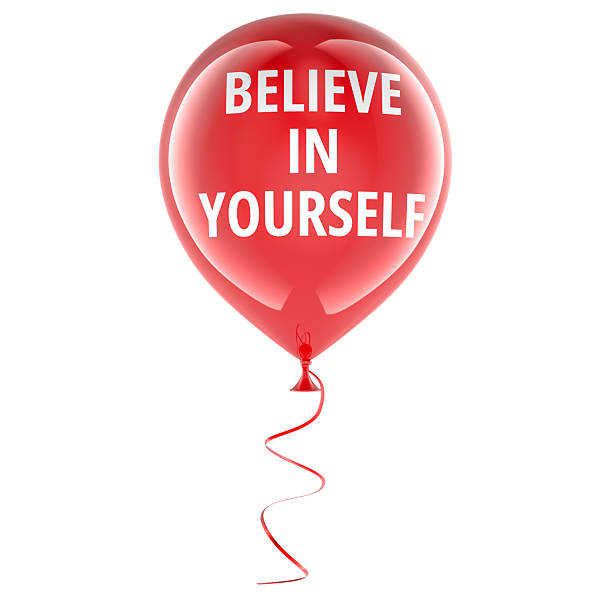 Believe in Yourself. Red balloon with text. 3D rendering isolated on white background