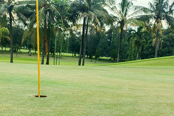 Beautiful View of Green Golf Field with Blue Sky.Beautiful View of Green Golf Field with Blue Sky.