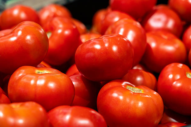 Close-up shot of tomatoes in the market