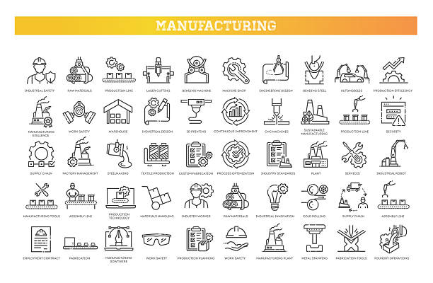изготовление иконок. инструменты для производства - machinery stock illustrations
